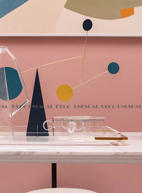 现代简约北欧莫兰迪色几何动态平衡摆件样板房售楼处软装饰品摆设