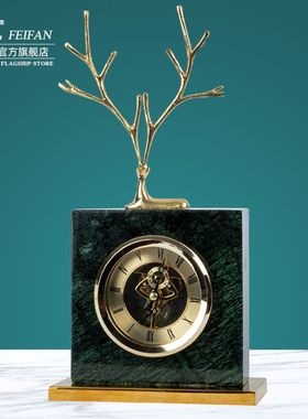 样板房摆件大理石鹿钟静音卧室客厅玄关台钟创意轻奢座钟软装饰品
