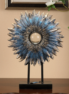 创意美式复古羽毛摆件礼品电视柜客厅茶几样品房软装家居装饰摆件