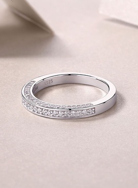 澄一珠宝・S925银镶63粒莫桑石手摘星月轻奢简约时尚大气闭口戒指