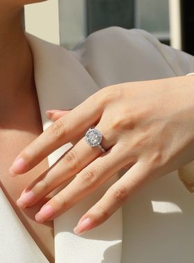 澄一珠宝S925纯银莫桑石豪华质感不掉色小众设计戒指许妍大钻戒