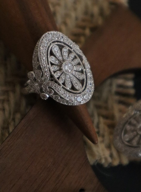 澄一・ S925纯银小众中古风焰火满钻小雏菊戒指女甜美气质钻戒