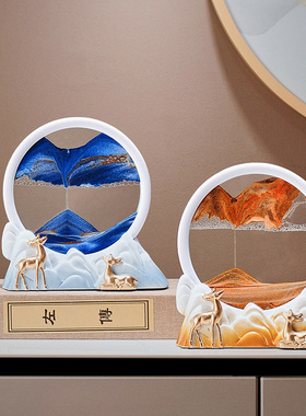 新中式招财鹿流沙画沙漏摆件高档客厅电视柜酒柜办公室桌面装饰品