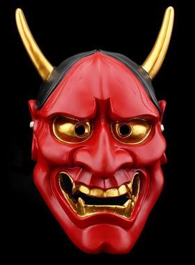 树脂封印赤般若面具乳胶能面罩万圣节红面鬼脸带绳日系般若面具