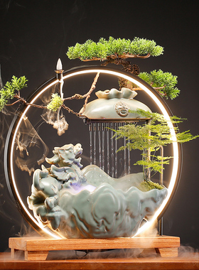 招财貔貅流水摆件倒流香炉创意中式家居办公店铺前台装饰开业礼品