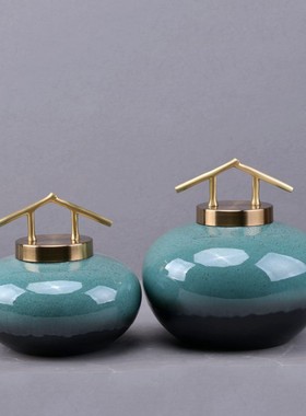 新中式陶瓷储物罐摆件客厅酒柜书酒店玄关创意软装饰品样板房摆设