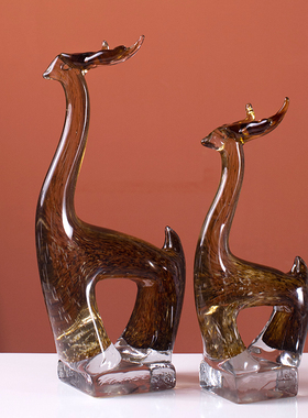 现代轻奢抽象琉璃鹿艺术品动物摆件客厅书房酒柜样板间装饰工艺品