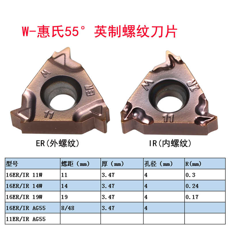 55度英制螺纹刀片16ER11/14W牙钢不锈钢内外丝数控车刀AG55管螺纹 - 图2