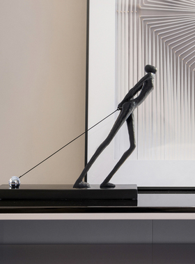 现代简约拉绳人物摆件客厅酒柜电视柜装饰品样板房酒柜设计师软装