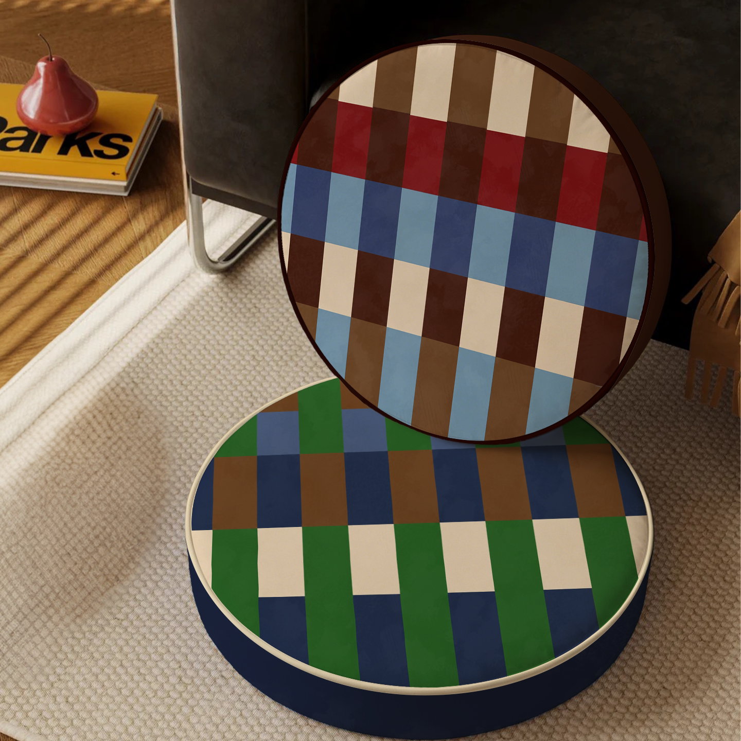 Contrasting color geometric round thickened futon seat cushion removable and washable