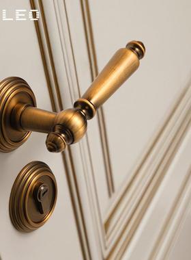 美式黄古铜法式门锁卧室磁吸静音房门锁室内家用通用型木门门把手