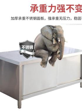 304不锈钢拉门工作台餐饮切菜台双层打荷台不锈钢储物移门料理台
