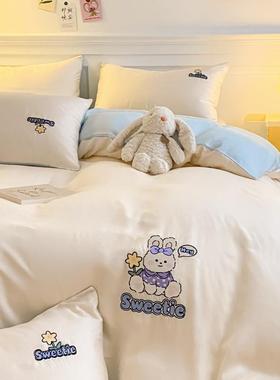 夏季冰丝四件套丝滑裸睡卡通儿童床单笠被套水洗真丝男孩床上用品