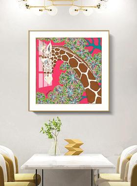 现代简约斗柜摆件画北欧长颈鹿挂画卧室餐厅玄关走廊挂画客厅壁画