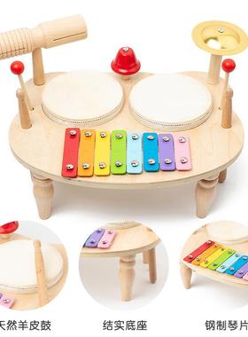 儿童木制多功能打击乐器敲琴打鼓敲锣宝宝手拍鼓音乐益智玩具