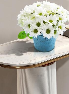 意式不锈钢设计轻奢大理石玄关台入户新中式靠墙条案边桌风收纳