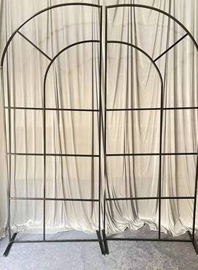 新款婚庆铁艺道具婚礼场景布置森系摆件黑色屏风拱门背景架子