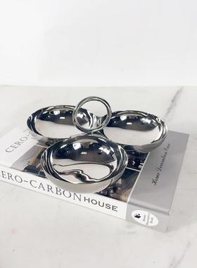 现代简约不锈钢银色小碗装饰摆件样板间茶几书柜桌面创意装饰品