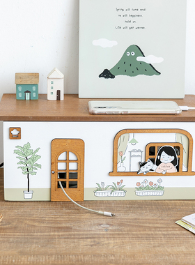 阿楹 日式轻奢高档电脑书桌电视柜摆件遮挡插座收纳盒办公室装饰