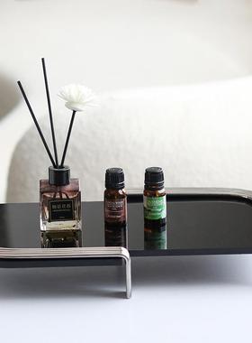 现代简约轻奢几何线条镜面长方形不锈钢托盘摆件样板房售楼处饰品