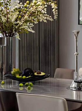 现代轻奢风横纹金属花器样板房售楼处民宿餐桌客厅软装饰品摆设