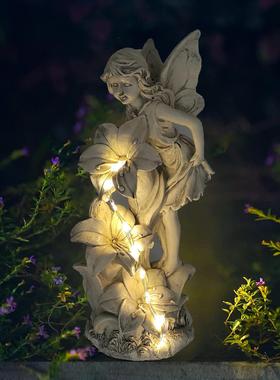 美式田园风太阳能花仙子太阳能树脂工艺品花园庭院别墅装饰小夜灯