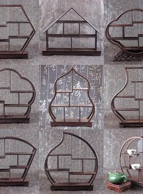 鸡翅木博物古宝架实木多架座紫砂ZZ-0785茶壶小底摆件红木展示架