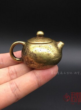 好货黄铜小茶壶摆件迷你小铜壶可爱小壶手把铜小壶茶道创意圆壶玲