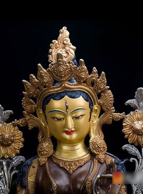 速发白度母铜像 家用居工摆泊尔西藏15寸紫铜鎏金鎏银雕花手家尼