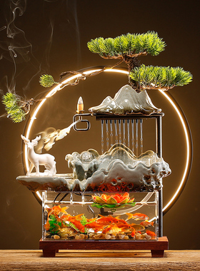 速发流水招财饰件循环水喷开家居客厅桌面鱼缸景观装摆品乔迁泉业