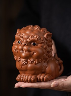 速发创意国潮家招财陶瓷中子一对狮式风居客厅桌面装饰工艺品