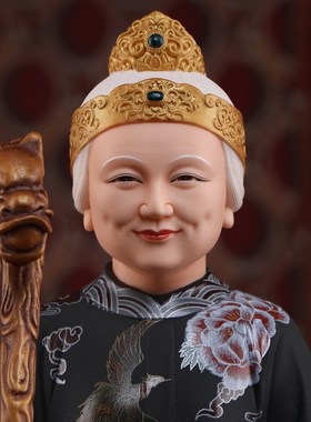 速发戴坐堂德化陶瓷东北铁刹山玉岩黑老太黑妈神妈像供奉家用客厅