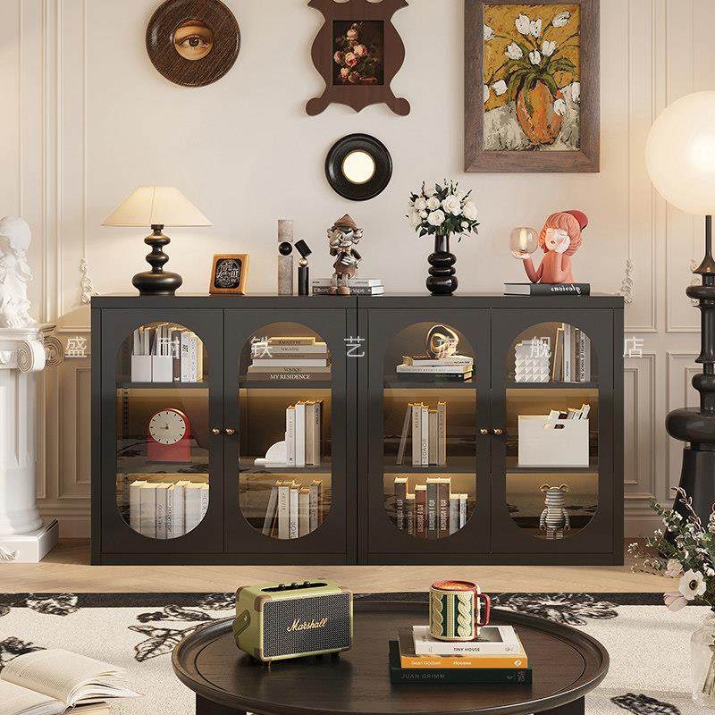 复古黑色格子拱形书柜自由组合落地边柜置物矮柜子储物收纳柜书架,淘宝优惠券,粉丝福利购,淘宝优惠卷