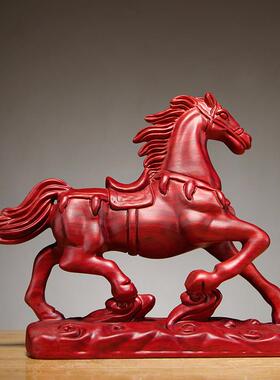 枣红色木马摆件十二生肖马到成功木头雕刻立马吉祥物客厅装饰品