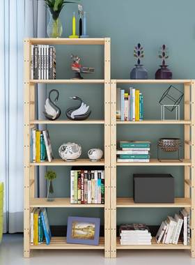 cs简易书架置物架实木多层落地储物架收纳架木架子简约风儿童整理