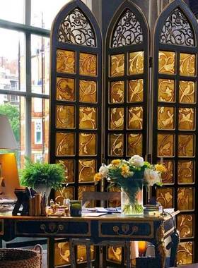 欧式屏风隔断客厅玄关入户进门美式中古遮挡折叠移动卧室玻璃屏风