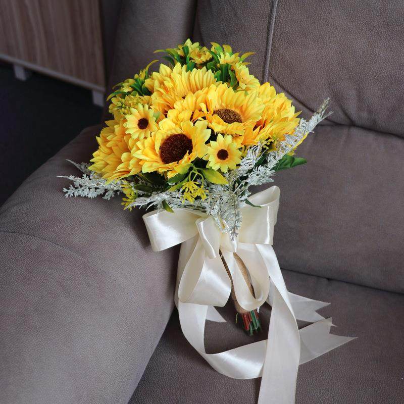 仿真向日葵手捧花结婚新娘手拿花束西式婚礼拍照道具家居花艺装饰,淘宝优惠券,粉丝福利购,淘宝优惠卷