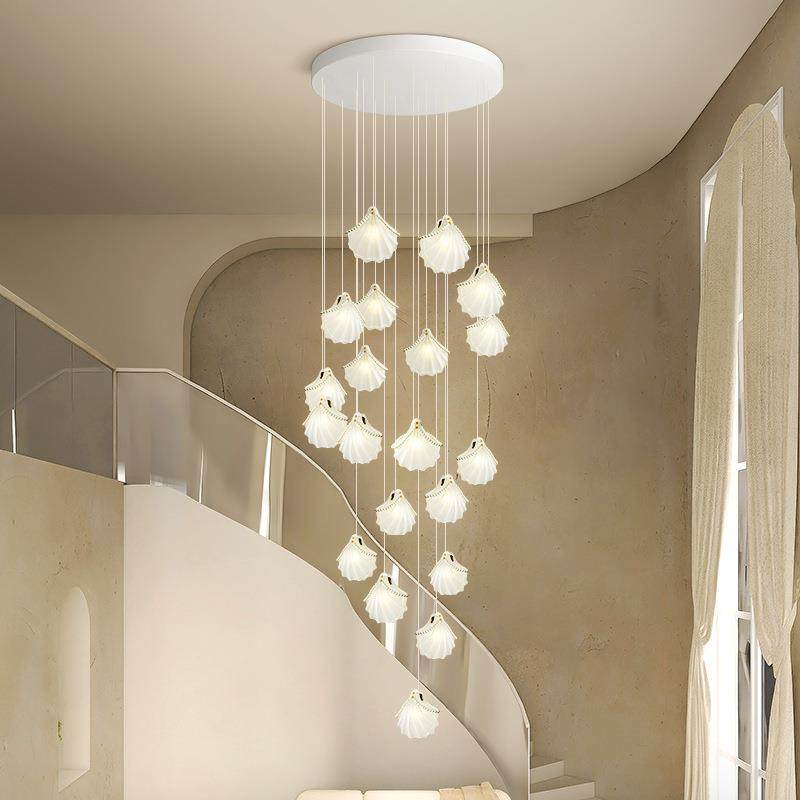 楼梯吊灯北欧奶油风简约网红轻奢贝壳别墅复式楼大气客厅长家居,淘宝优惠券,粉丝福利购,淘宝优惠卷