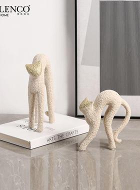 现代侘寂风抽象动物砂岩猫摆件展厅办公室书柜桌面创意工艺品装饰