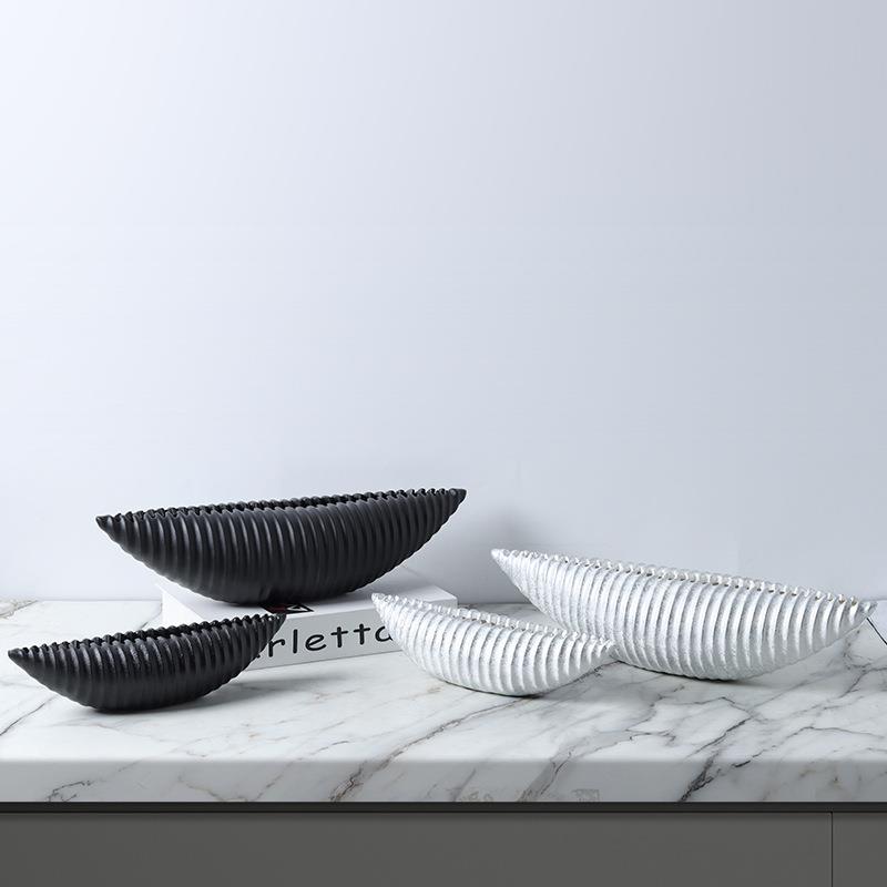 船形贝壳卷荷花瓶花器摆件诧寂风做旧复古电视柜酒柜玄关书柜饰品 - 图0