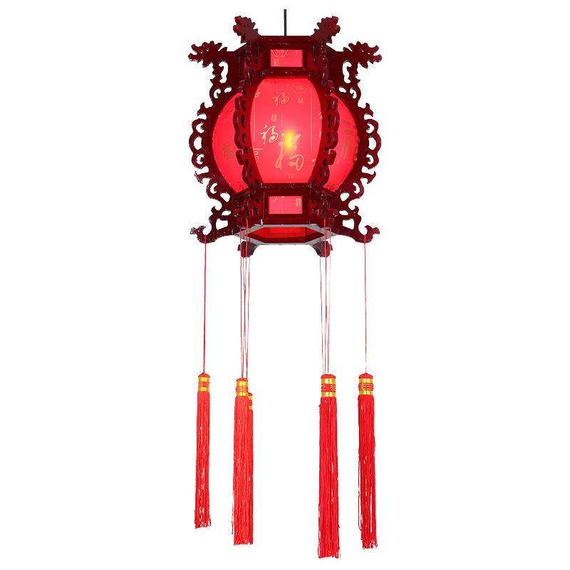 中式实木宫灯餐厅酒店茶楼灯笼走廊门头古风建筑仿古羊皮木艺吊灯 - 图3