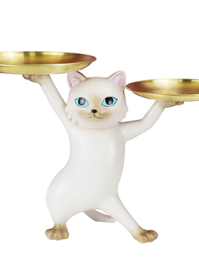 妖娆猫招财猫托举客厅玄关入户入门口放钥匙的收纳托盘装饰品摆件
