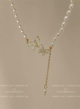 珍珠项链2023年新款潮超仙蝴蝶吊坠轻奢小众设计感冷淡风锁骨链