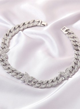 Diamond-inlaid Cuban chain temperament butterfly necklace女