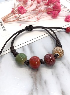 【小文精选青春派】复古唯美彩陶甜美手錬小清新陶瓷编织花釉手绳