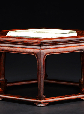 老挝大红酸枝木镶云石面板花盆底座实木中式奇石佛像红木底座摆件