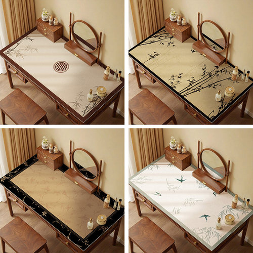 轻奢中式风梳妆台桌布防水防油免洗化妆台布pvc皮革美甲桌面垫子 - 图0