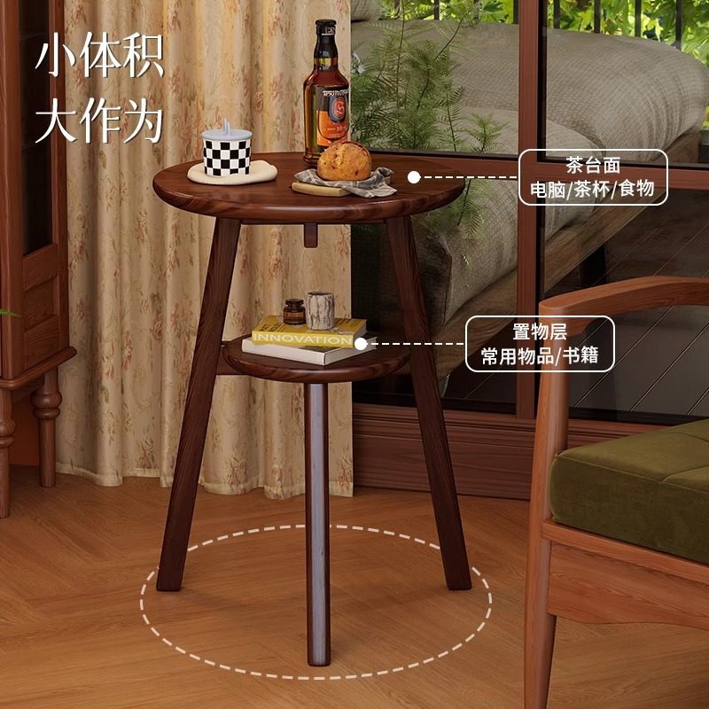 实木双层小圆桌小户型客厅沙发边几阳台复古小茶桌角几卧室床头桌,淘宝优惠券,粉丝福利购,淘宝优惠卷