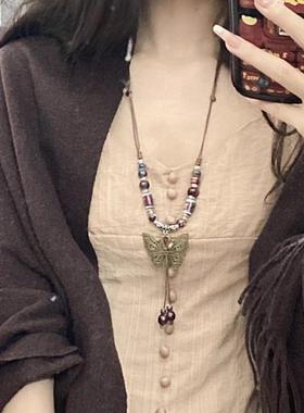 森系木圈新中式民族风项炼女毛衣炼长款高级感国风吊坠覆古风配饰