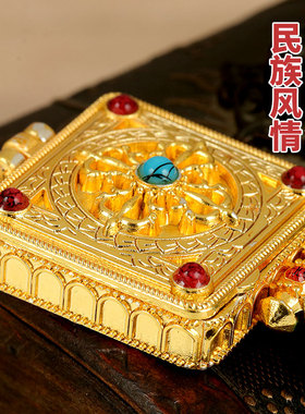 藏式嘎乌盒方形嘎乌盒项坠吊坠坛城嘎乌十字金刚杵松石镶嵌项链